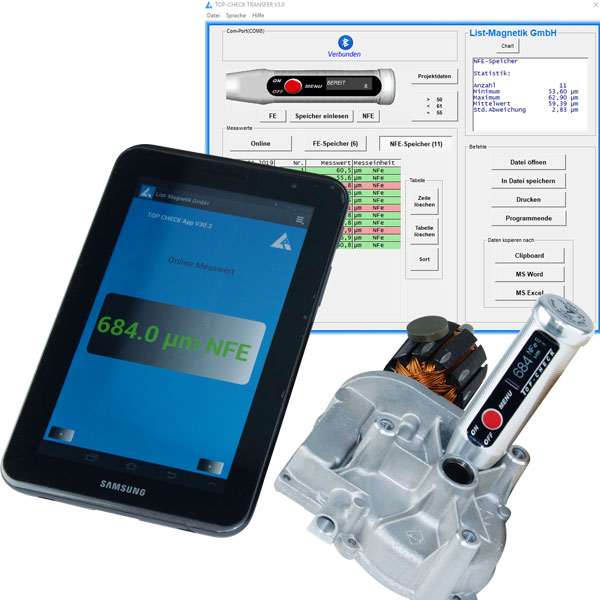 Save layer thickness measurement data on the PC or on the mobile app